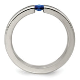 Titanium Sapphire Wedding Band with Polished Finish and Grooved Design